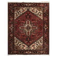5x7 Rust, Ivory, Charcoal Color Hand Knotted Heriz Wool Traditional Oriental Rug