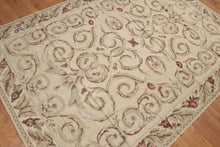 5'5''x7'8" Beige Hand Woven Floral French Country Flatweave Aubusson Wool Oriental Area Rug