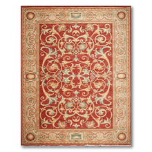 9'x12' Red Hand Knotted Traditional Full Pile Savonnairie Ornate Design Wool Oriental Area Rug