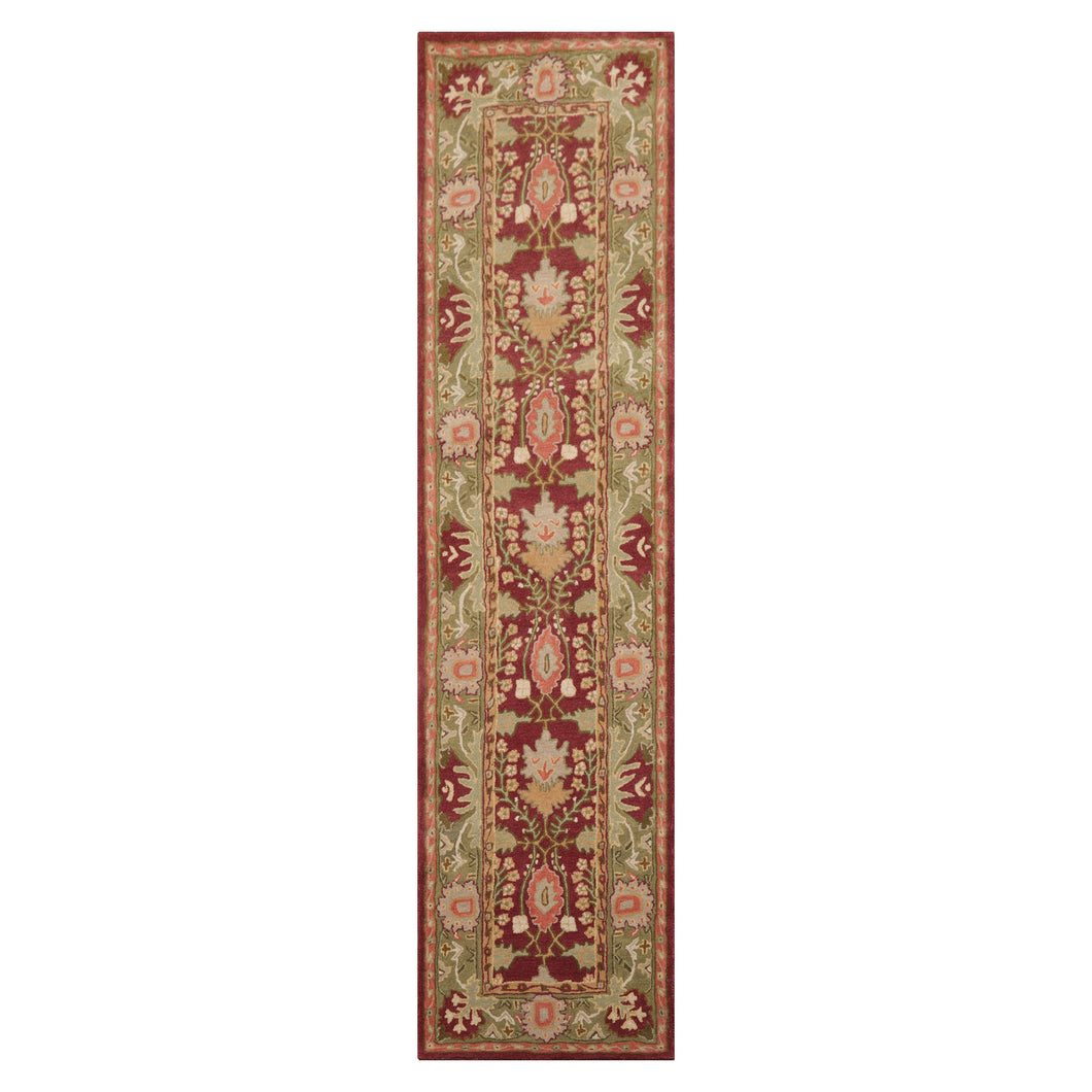 Multi Size Rusty Red, Green Hand Tufted William Morris Arts & Craft 100% Wool Oriental Area Rug