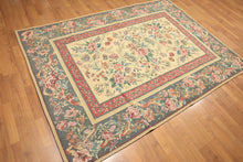 5x8 Golden Sage, Rose, Aqua Color Hand Made Needlepoint Cotton Traditional Oriental Rug