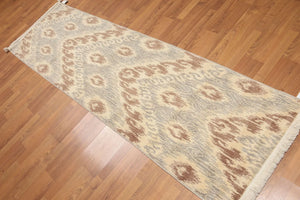 2'4''x8' Runner Ivory Hand Knotted Contemporary KAT Design Wool Foundation Wool Oriental Area Rug