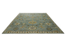 12x15 Blue, Beige, Gold Color Hand Knotted Oushak Wool Transitional Oriental Rug