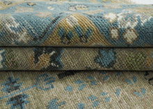 9x12 Beige, Tan, Aqua Color Hand Knotted Oushak Wool Transitional Oriental Rug