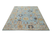 9x12 Blue, Beige, Light Gold Color Hand Knotted Oushak Wool Arts and Crafts Oriental Rug