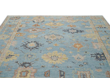 9x12 Blue, Light Gold, Rose Color Hand Knotted Oushak Wool Arts and Crafts Oriental Rug