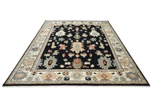 9x12 Black, Ivory, Rust Color Hand Knotted Oushak Wool Arts and Crafts Oriental Rug