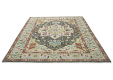 9x12 Gray, Burnt Orange, Lime Color Hand Knotted Oushak Wool  Oriental Rug