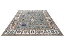 9x12 Slate, Ivory, Rust Color Hand Knotted Oushak Wool Transitional Oriental Rug