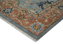 9x12 Slate, Blue, peach Color Hand Knotted Oushak Wool Arts and Crafts Oriental Rug