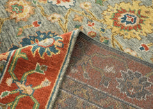 9x12 Blue, Burnt Orange, Gray Color Hand Knotted Oushak Wool Arts and Crafts Oriental Rug