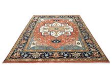 9x12 Burnt Orange, Ivory, Navy Color Hand Knotted Oushak Wool  Oriental Rug