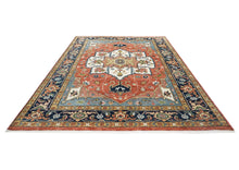 9x12 Burnt Orange, Ivory, Navy Color Hand Knotted Oushak Wool  Oriental Rug