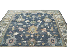 9x12 Blue, Ivory, Moss Color Hand Knotted Oushak Wool Arts and Crafts Oriental Rug