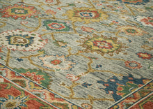 9x12 Mint, Burnt Orange, Blue Color Hand Knotted Oushak Wool Arts and Crafts Oriental Rug