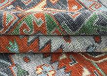 9x12 Slate, Blue, Burnt Orange Color Hand Knotted Oushak Wool Southwestern Oriental Rug