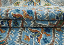 8x10 Blue, Green, Burnt Orange Go Color Hand Knotted Oushak Wool Transitional Oriental Rug