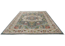 10x14 Slate, Ivory, Lime Color Hand Knotted Oushak Wool  Oriental Rug