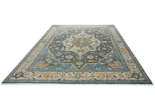 10x14 Blue, Beige, Gold Color Hand Knotted Oushak Wool  Oriental Rug