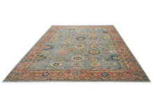 10x14 Blue, Rose, Lime Color Hand Knotted Oushak Wool Arts and Crafts Oriental Rug
