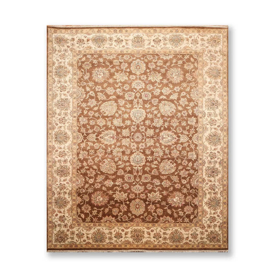 9x12 Brown, Beige Hand Knotted 100% Wool Agra 200 KPSI Oriental Area Rug