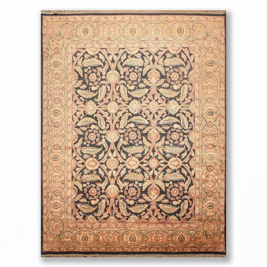9x12 Charcoal, Gold Hand Knotted 100% Wool Sultanabad Oriental Area Rug