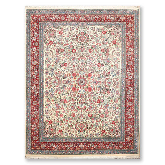 9x12 Ivory Hand Knotted 300 KPSI Kum 100% Wool Traditional Oriental Area Rug