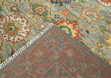 9x12 Blue, Burnt Orange, Gray Color Hand Knotted Oushak Wool Arts and Crafts Oriental Rug