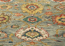 9x12 Blue, Burnt Orange, Gray Color Hand Knotted Oushak Wool Arts and Crafts Oriental Rug