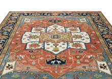 9x12 Burnt Orange, Ivory, Navy Color Hand Knotted Oushak Wool  Oriental Rug