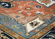 9x12 Burnt Orange, Ivory, Navy Color Hand Knotted Oushak Wool  Oriental Rug