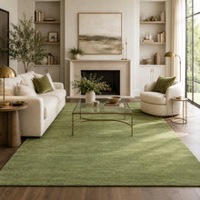 Multi Size Hand Woven 100% Wool Warm Green Modern & Contemporary Plush Pile Solid with grainy texture Area Rug
