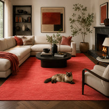 Multi Size Hand Woven 100% Wool Coral Modern & Contemporary Plush Pile Solid with grainy texture Area Rug