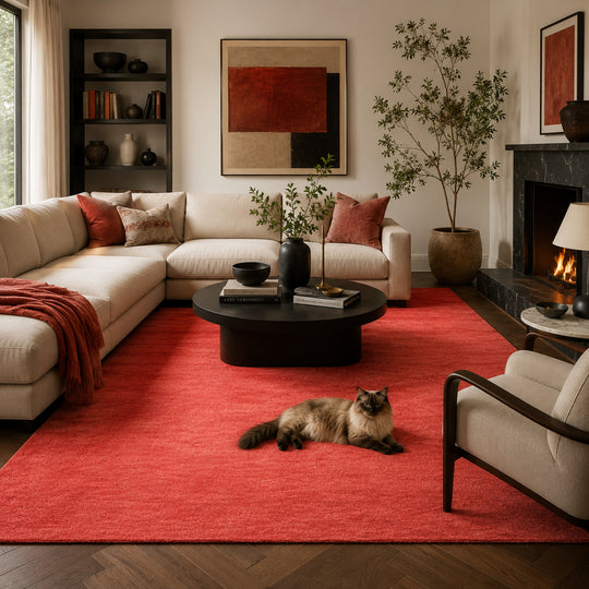 Multi Size Hand Woven 100% Wool Coral Modern & Contemporary Plush Pile Solid with grainy texture Area Rug