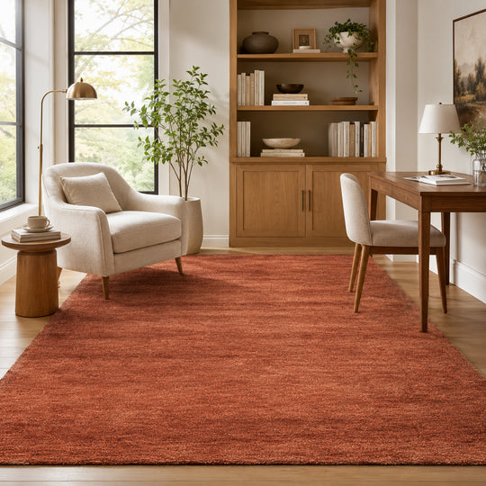 Multi Size Hand Woven 100% Wool Rust Modern & Contemporary Plush Pile Solid with grainy texture Area Rug