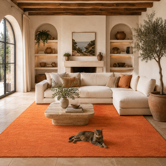 Multi Size Hand Woven 100% Wool Burnt Orange Modern & Contemporary Plush Pile Solid with grainy texture Area Rug