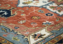 9x12 Burnt Orange, Ivory, Navy Color Hand Knotted Oushak Wool  Oriental Rug