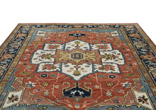 9x12 Burnt Orange, Ivory, Navy Color Hand Knotted Oushak Wool  Oriental Rug