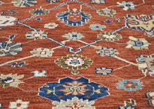 9x12 Burnt Orange, Ivory, Navy Color Hand Knotted Oushak Wool Transitional Oriental Rug