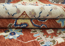 9x12 Burnt Orange, Ivory, Navy Color Hand Knotted Oushak Wool Transitional Oriental Rug