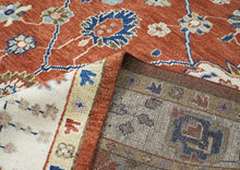 9x12 Burnt Orange, Ivory, Navy Color Hand Knotted Oushak Wool Transitional Oriental Rug
