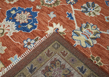 9x12 Burnt Orange, Ivory, Navy Color Hand Knotted Oushak Wool Transitional Oriental Rug