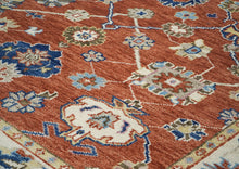 9x12 Burnt Orange, Ivory, Navy Color Hand Knotted Oushak Wool Transitional Oriental Rug