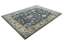 9x12 Blue, Ivory, Moss Color Hand Knotted Oushak Wool Arts and Crafts Oriental Rug