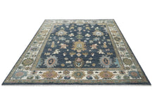 9x12 Blue, Ivory, Moss Color Hand Knotted Oushak Wool Arts and Crafts Oriental Rug