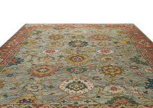 9x12 Mint, Burnt Orange, Blue Color Hand Knotted Oushak Wool Arts and Crafts Oriental Rug