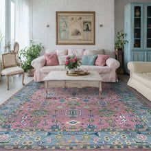 9'11"x14 Hand Knotted Wool Pink Geometric All-Over Oushak Transitional Rug