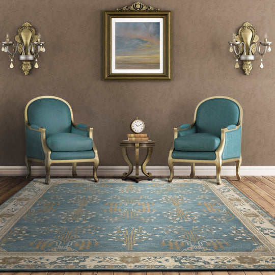 LoomBloom Multi Size Aqua Hand Tufted Traditional Arts & Crafts Wool Oriental Area Rug