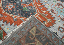 9x12 Slate, Blue, Burnt Orange Color Hand Knotted Oushak Wool Southwestern Oriental Rug