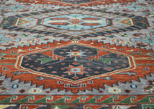 9x12 Slate, Blue, Burnt Orange Color Hand Knotted Oushak Wool Southwestern Oriental Rug